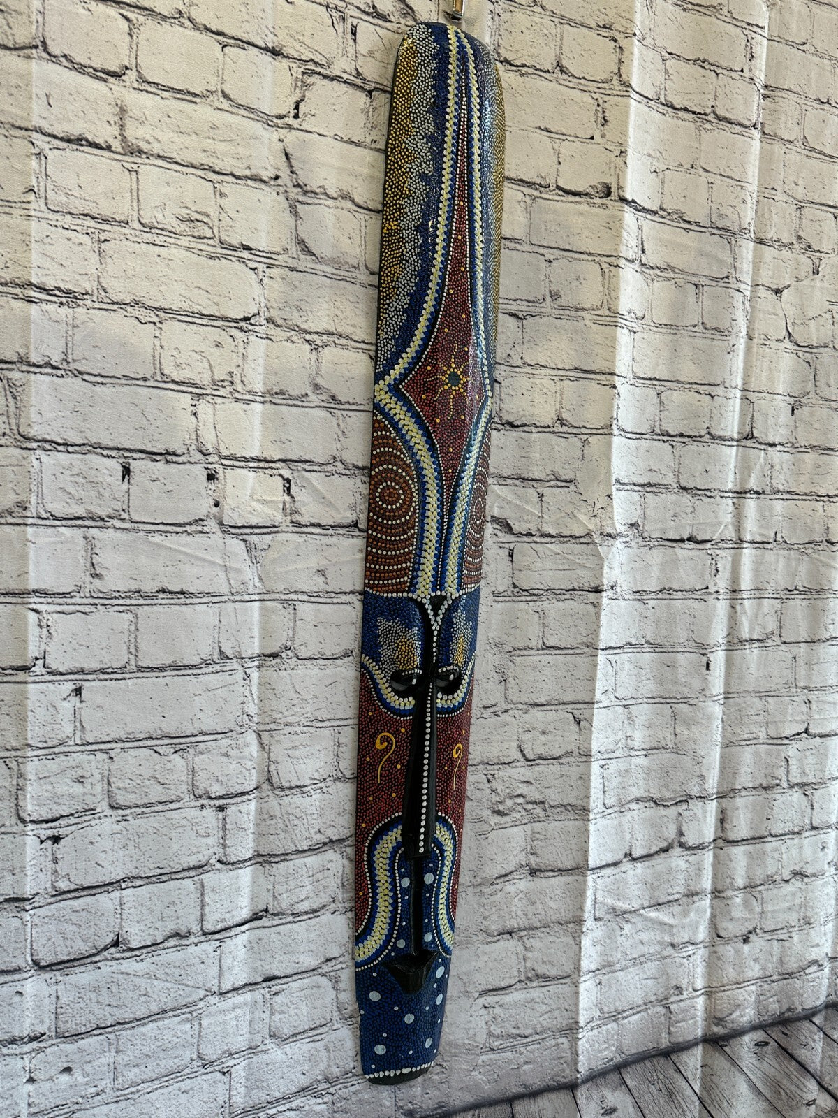 Mask 100cm Carved Wooden Dot Painted Ethnic Tribal Tiki Wall Art Handmade No 7