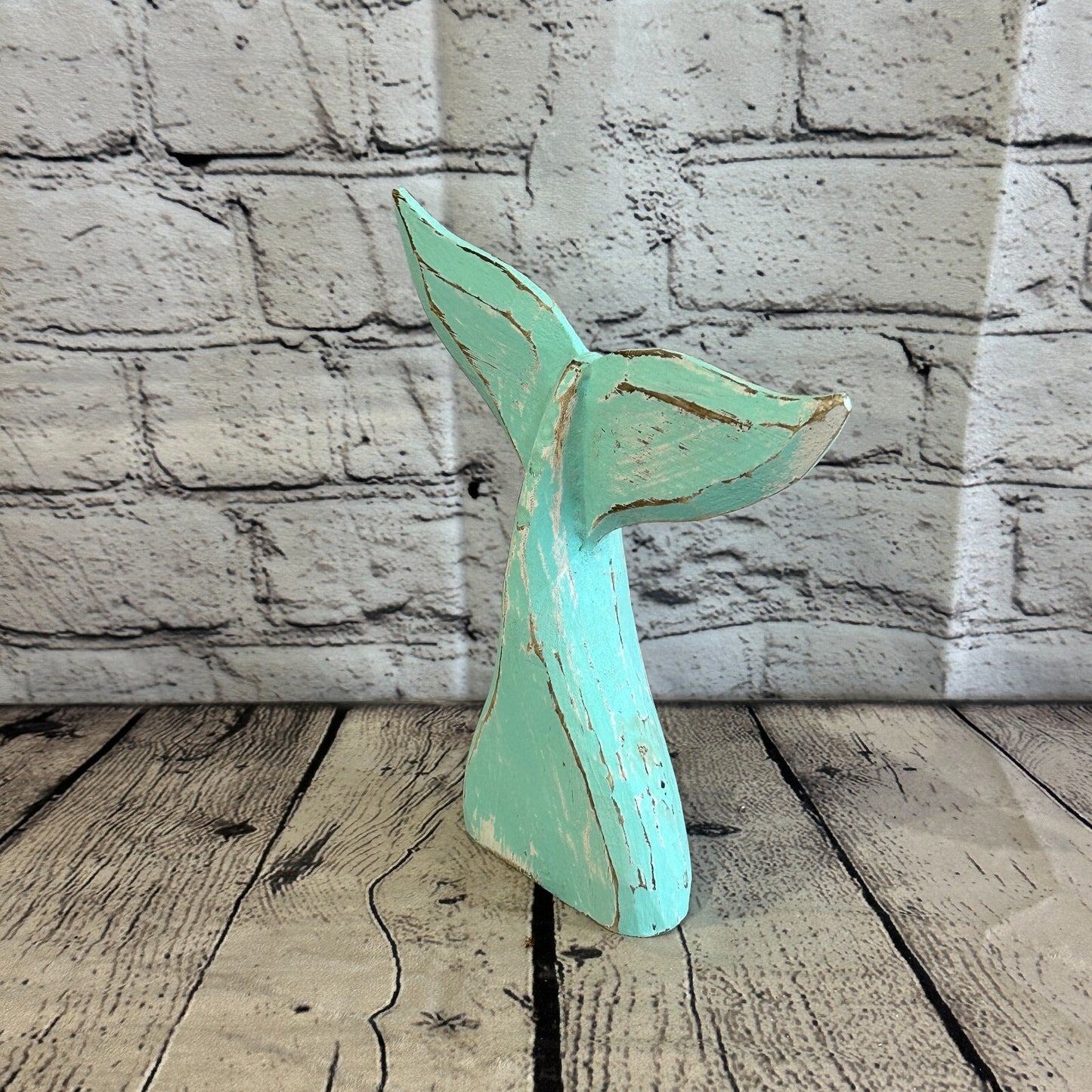 20cm x 18cm Whale Tail Green Fish Wood Coastal Ocean Bathroom Decoration