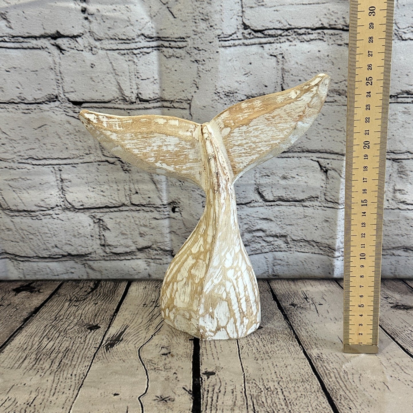 25cm x 22cm Whale Tail White Fish Wood Coastal Ocean Bathroom Decoration