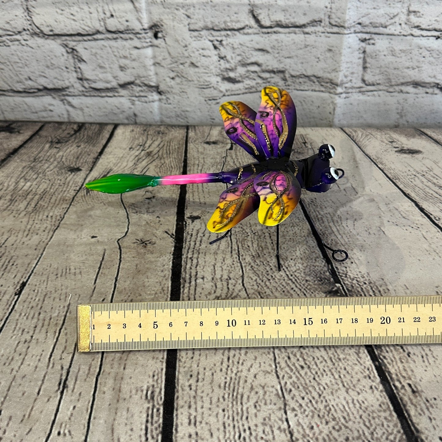 20cm x 15cm Purple Dragonfly Bug Metal Tin Wall Hanging Ornament Painted Statue