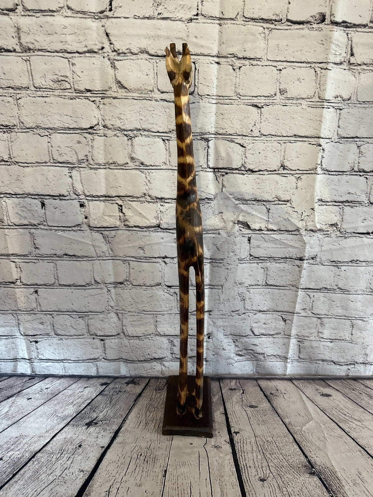 60cm Burnt Pattern Wood Giraffe Tall Statue Wood Modern Hand Carved Painted