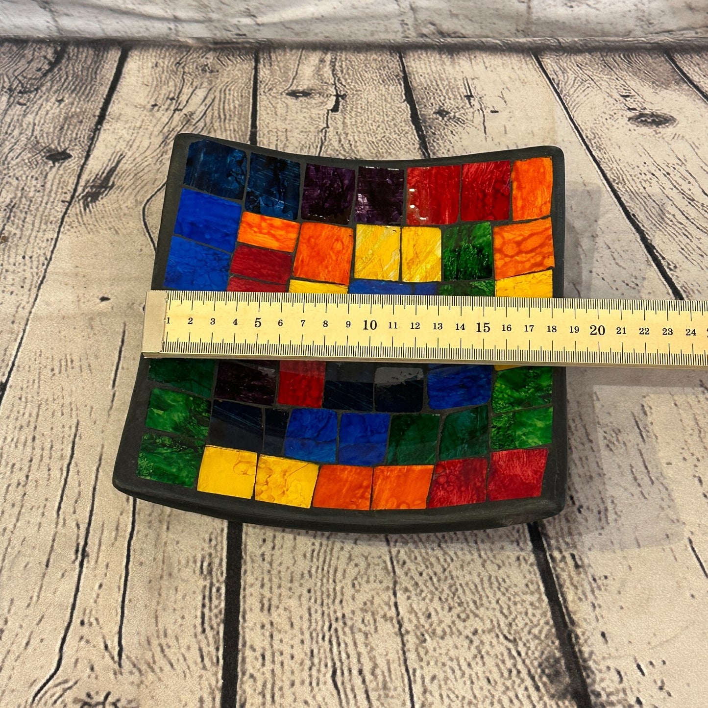 20cm Rainbow Blocks Square Mosaic Handmade Ceramic Glass Tile Bowl Fruit