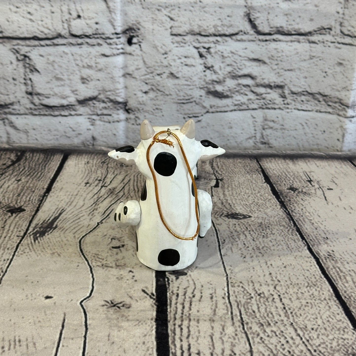 10cm Spotty Cow Sitting Animal, Wooden Shelf Ornament Handmade and Fairtrade