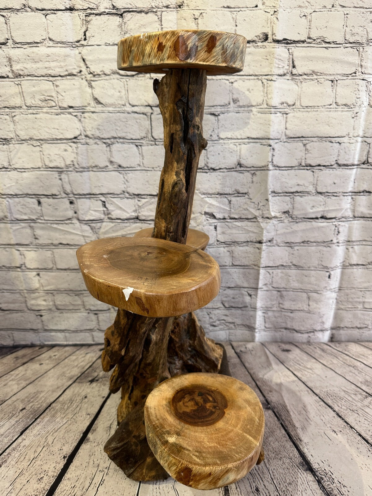 63cm x 38cm Quad Teak Root Wood Mushroom Coffee Table Side Home Furniture