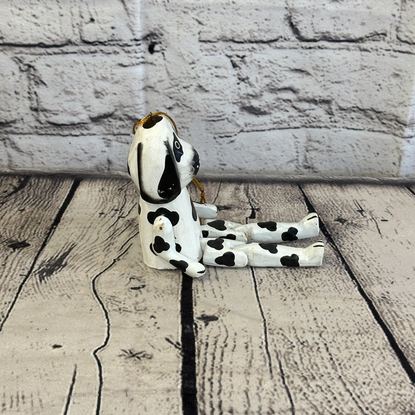 10cm Spotty Dog Sitting Animal, Wooden Shelf Ornament Handmade and Fairtrade
