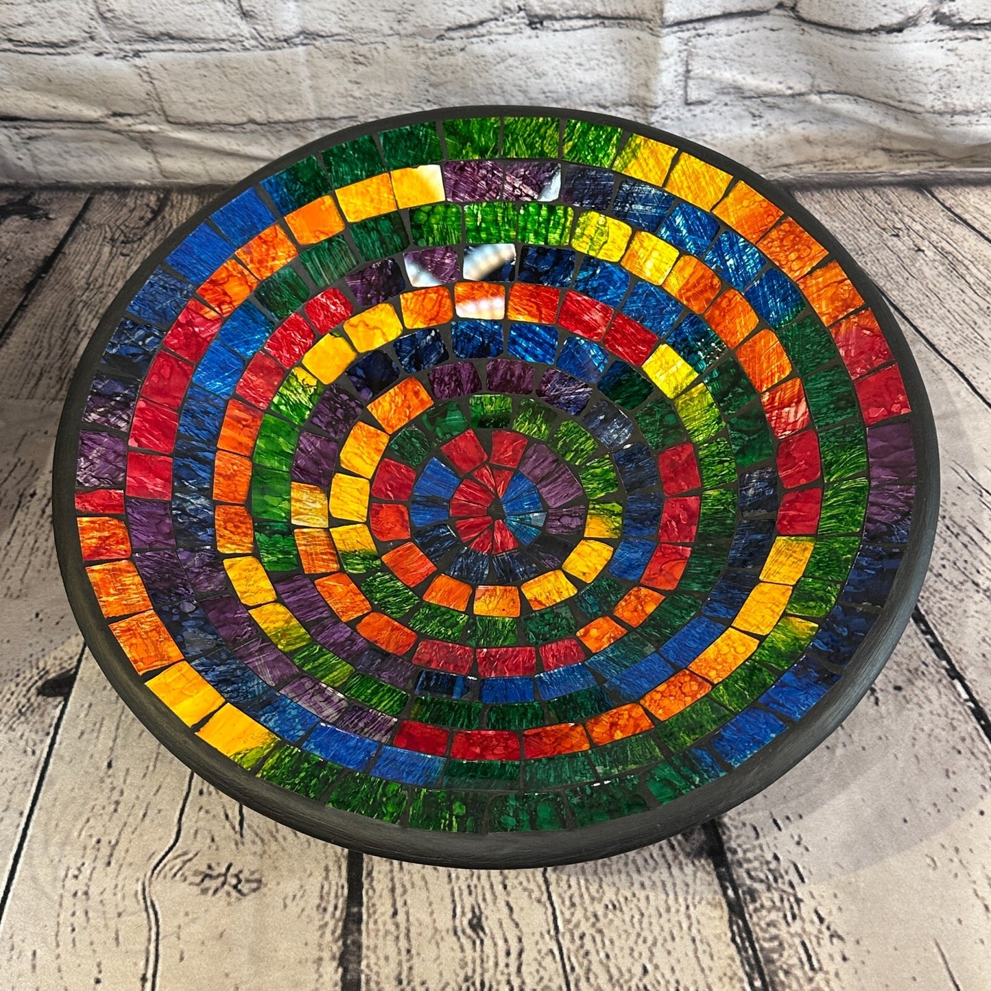 35cm Rainbow Small Swirl Round Mosaic Handmade Ceramic Glass Tile Bowl Fruit
