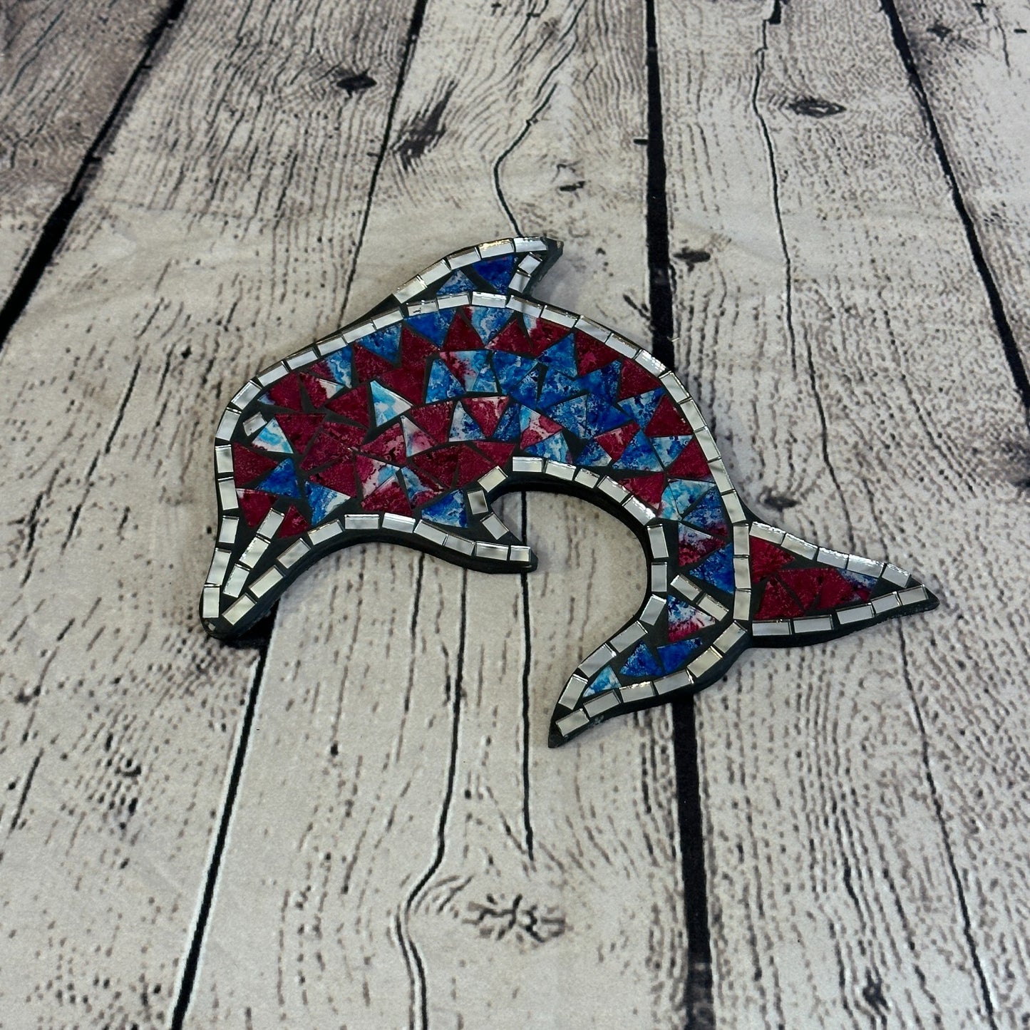 Red Blue Dolphin Fish Mosaic Tile Wall Mirror 20cm x 20cm Handmade New