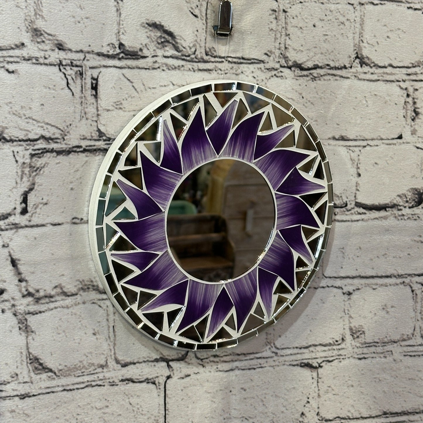 Purple Flame Sun Mosaic Tile Wall Mirror 20cm x 20cm 8 Inches Handmade New