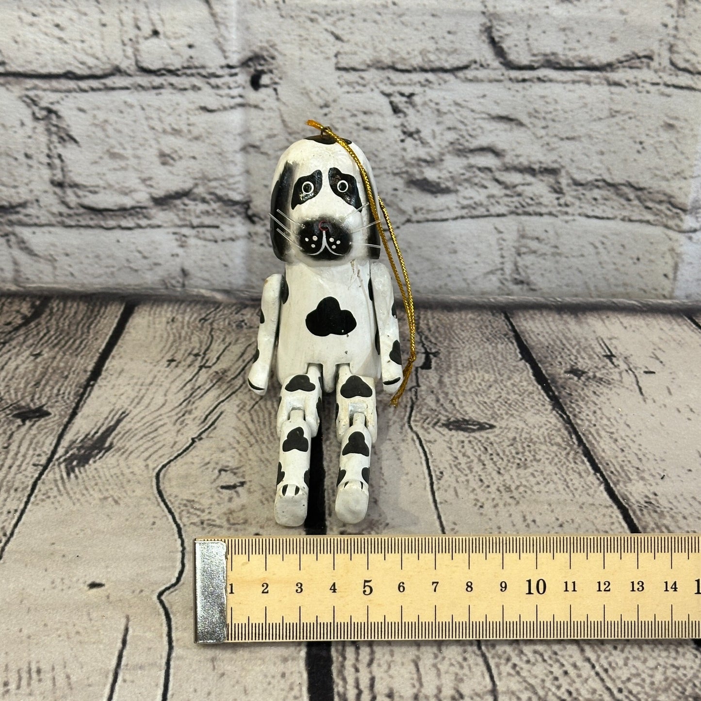 10cm Spotty Dog Sitting Animal, Wooden Shelf Ornament Handmade and Fairtrade