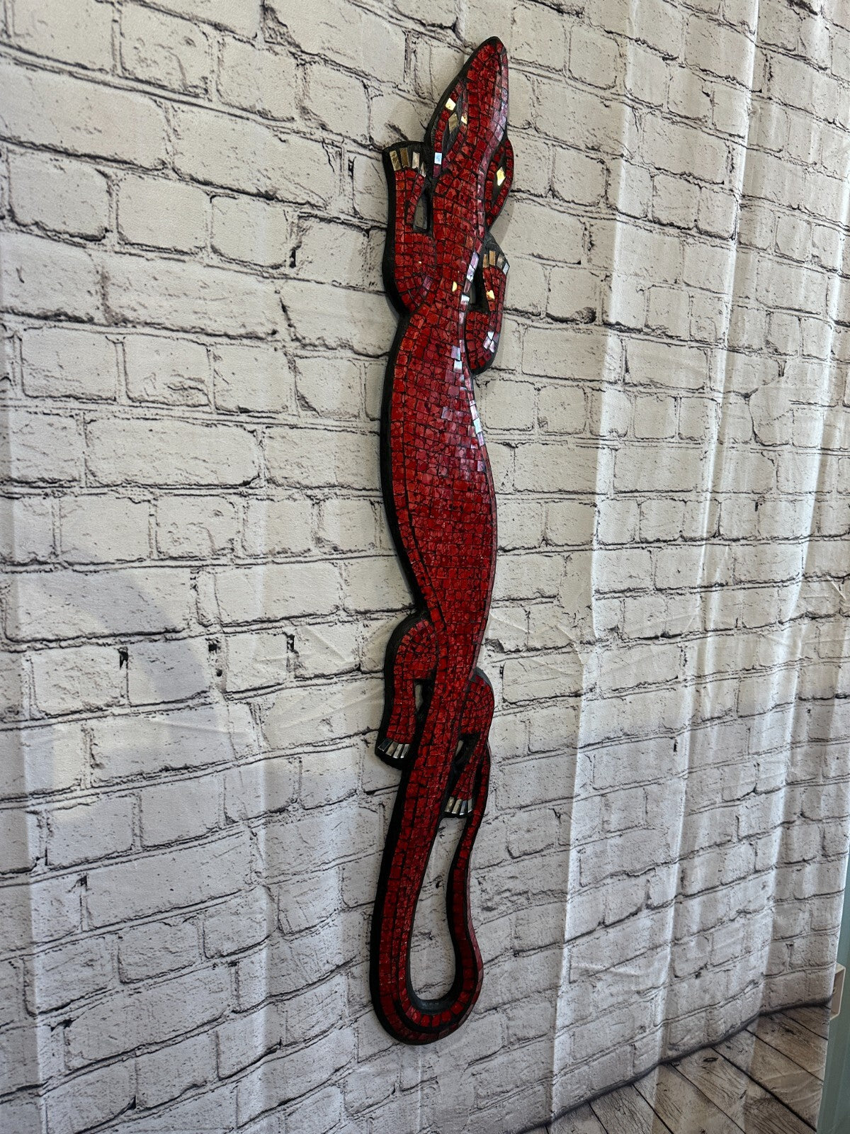80cm Gecko Red Mosaic Wall Hanging Wooden Ornaments Wood Carving