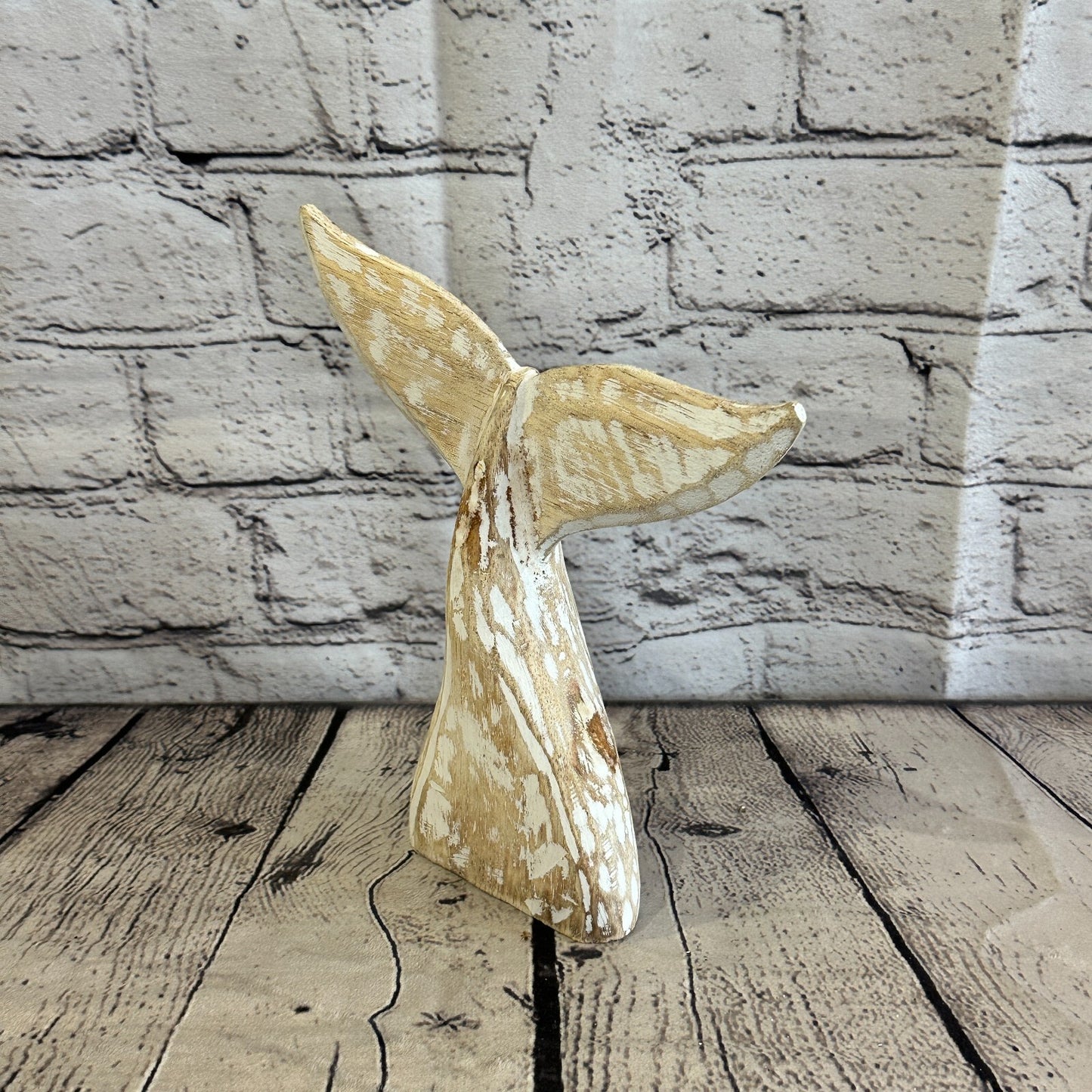 20cm x 18cm Whale Tail White Fish Wood Coastal Ocean Bathroom Decoration