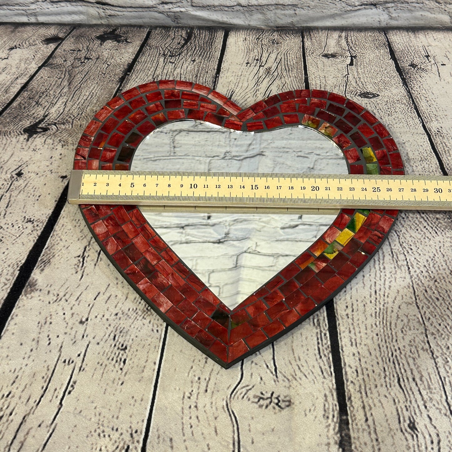Red Heart Shape Mosaic Tile Wall Mirror 28cm x 25cm 10 Inches Handmade New
