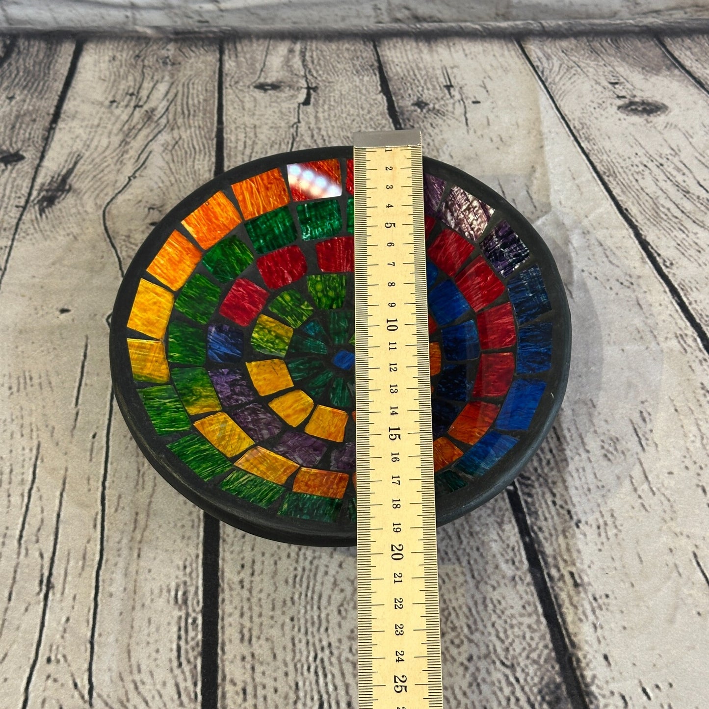 20cm Small Swirl Rainbow Round Mosaic Handmade Ceramic Glass Tile Bowl Fruit
