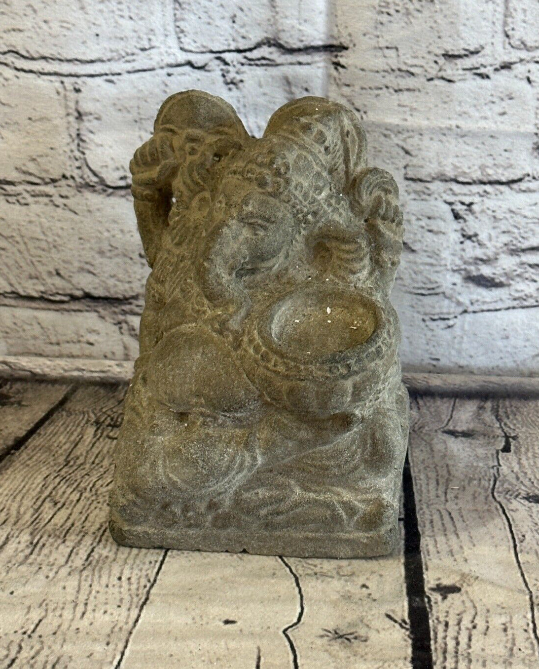 Ganasha Candle Stone Garden 18cm Ornament Outdoor Indoor Statue Hindu