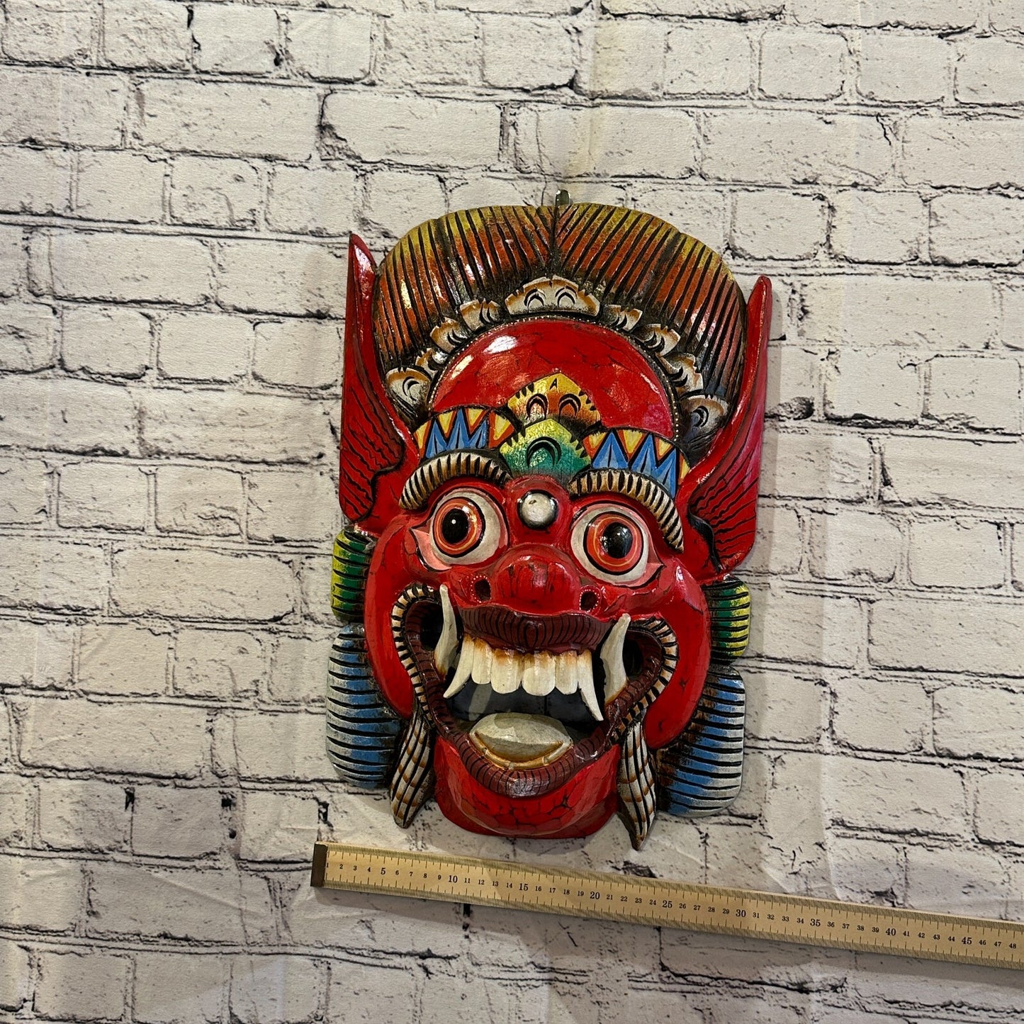 Large Wooden Red Barong Wall Mask 50cm x 30cm Handmade And Fairtrade