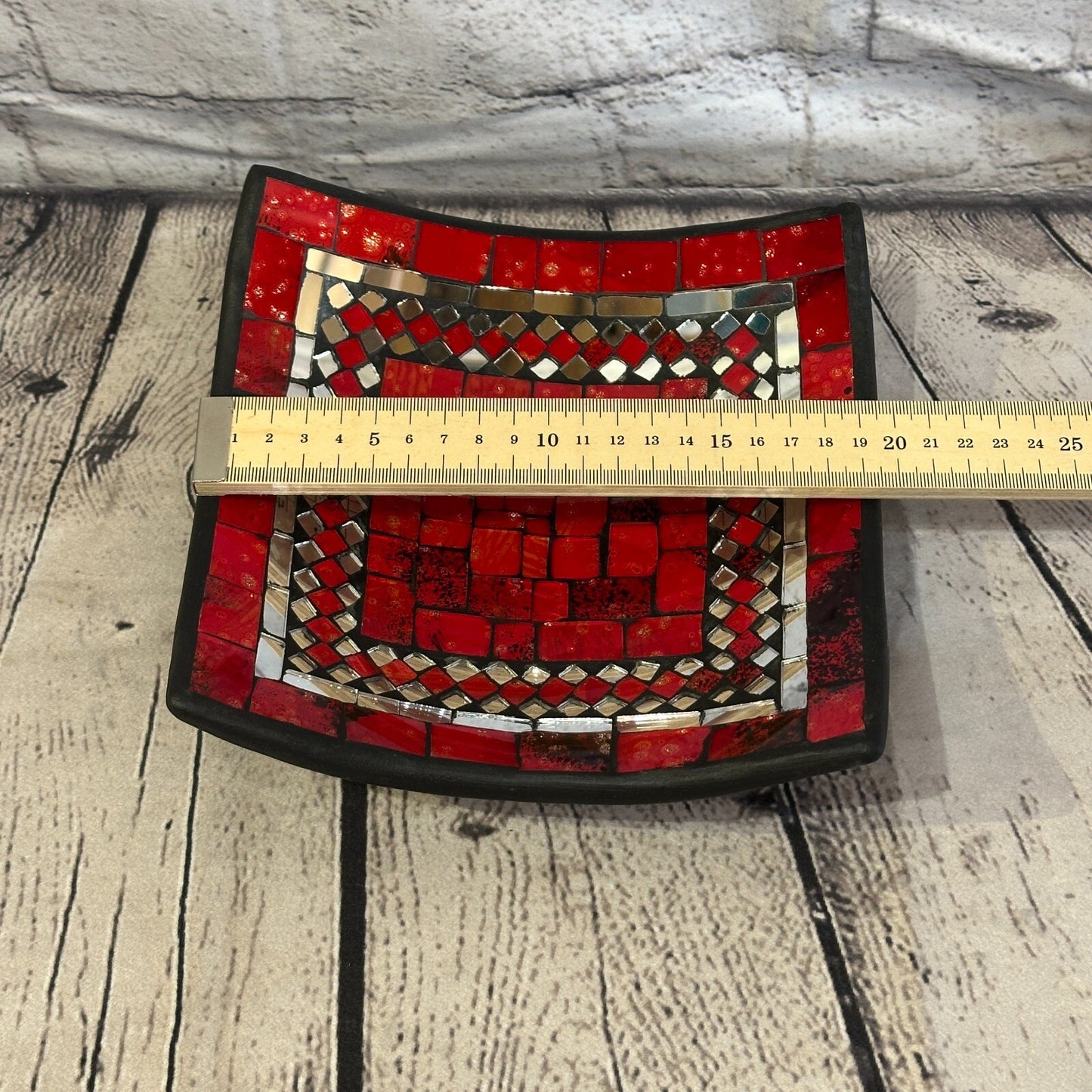 20cm Red Square Mosaic Handmade Ceramic Glass Tile Bowl Fruit
