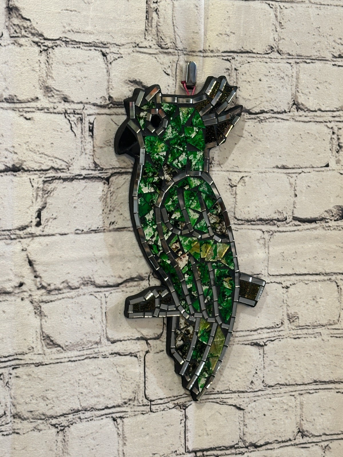 Green Bright Tropical Parrot Mosaic Tile Wall Mirror 30cm x 15cm Handmade New