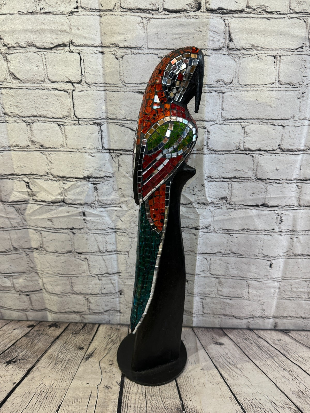 60cm Mosaic Parrot Bird Ornament Statue Fair Trade Handmade Carved Wood Design 5
