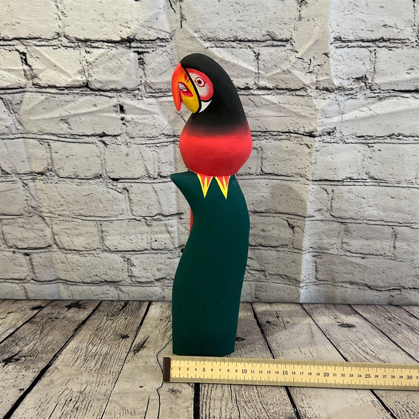 40cm Dark Red Parrot Bird Ornament Statue Fair Trade Hand Made Carved Wood