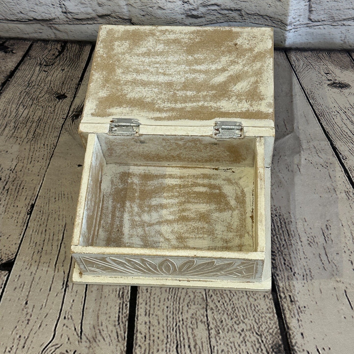 White Flower MDF Box Lotus 18cm x 12cm x 7cm Wooden Box Trinket Handmade