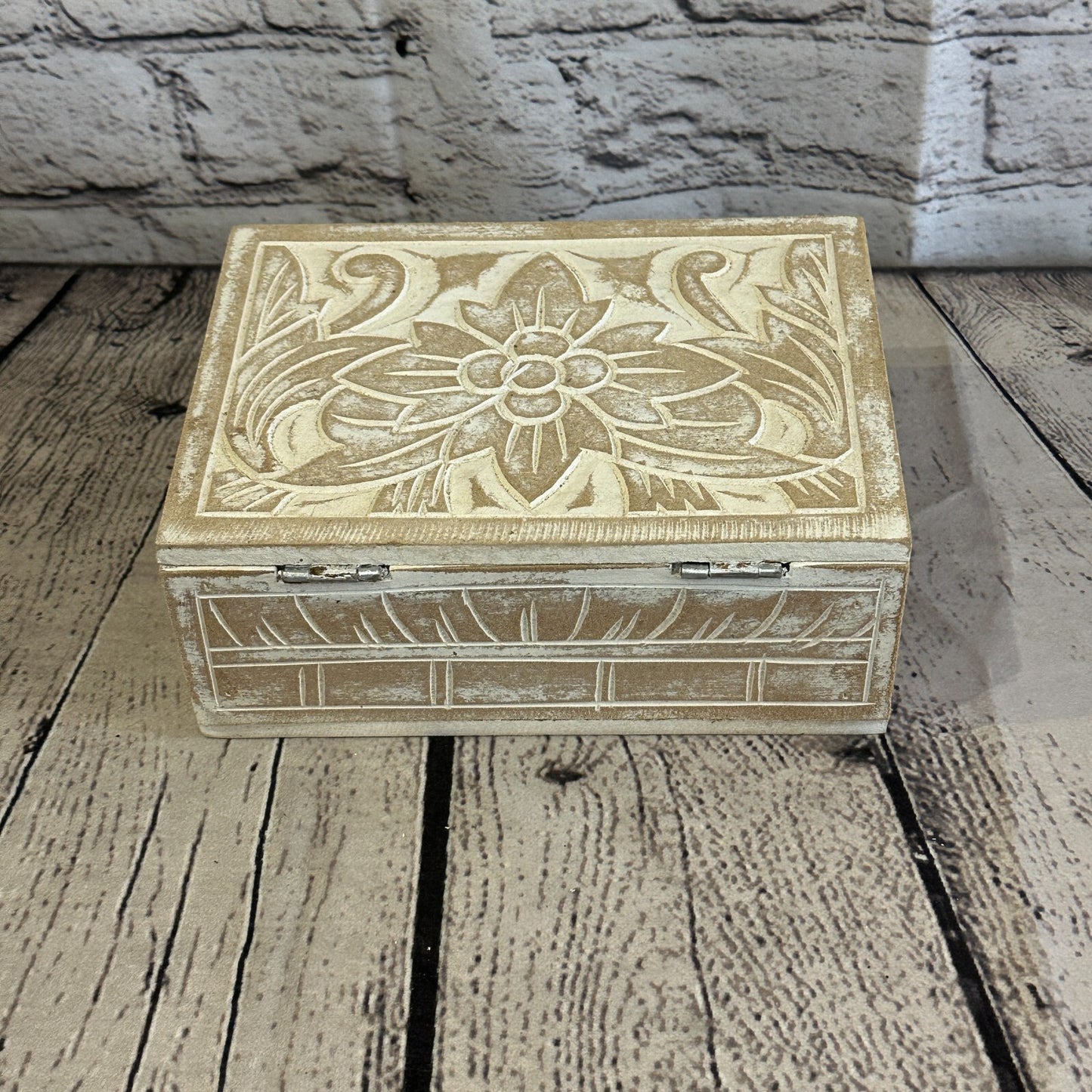 White Flower MDF Box Lotus 18cm x 12cm x 7cm Wooden Box Trinket Handmade
