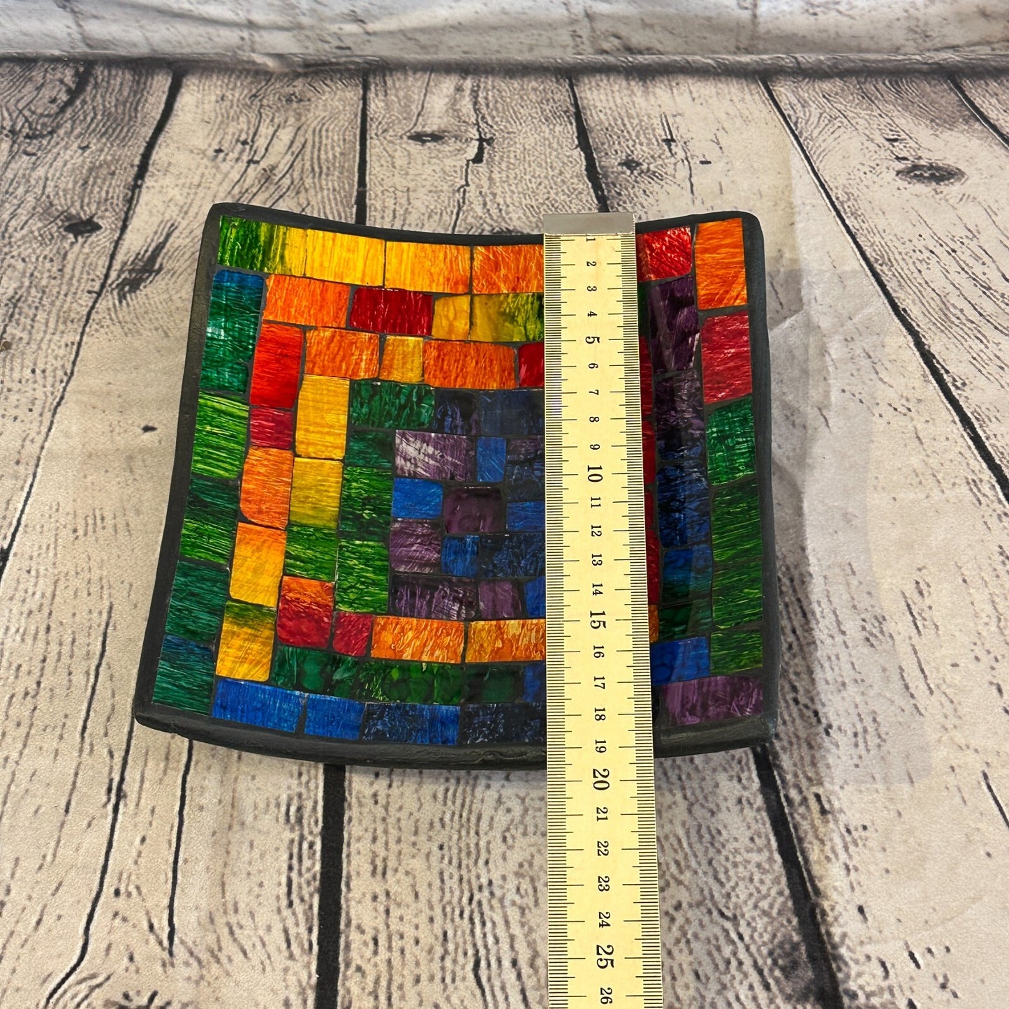 20cm Rainbow Small Swirl Square Mosaic Handmade Ceramic Glass Tile Bowl Fruit