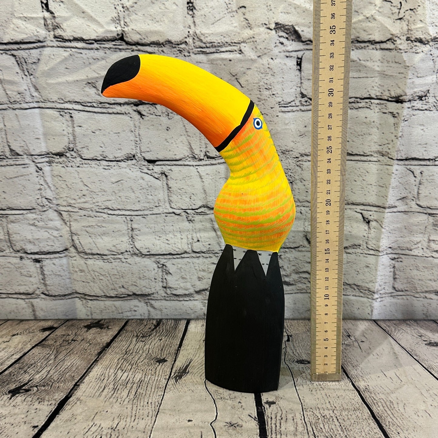 30cm Yellow Toucan Bird Ornament Statue Fair Trade Hand Made Carved Wood