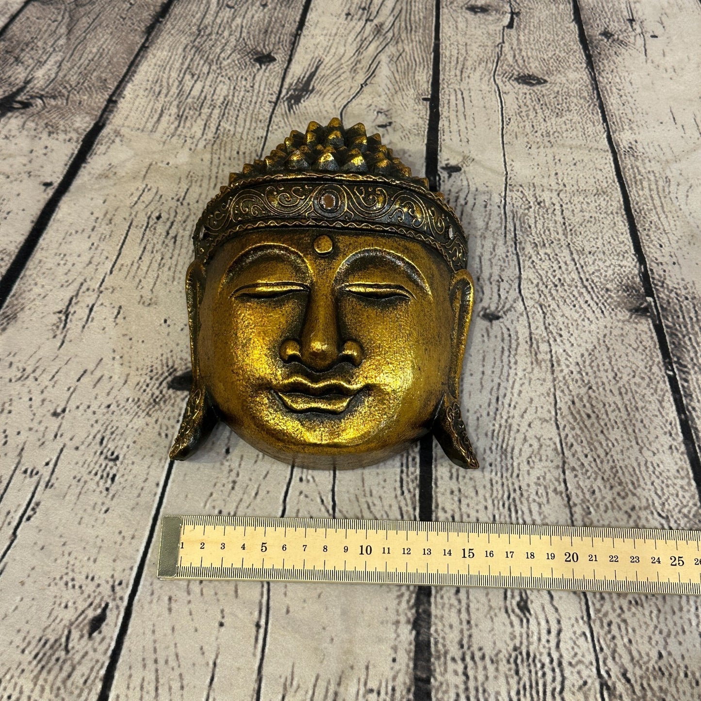 20cm Gold Buddha Head Mask Wooden Hanging Statue Figurine Ornament Fair Trade