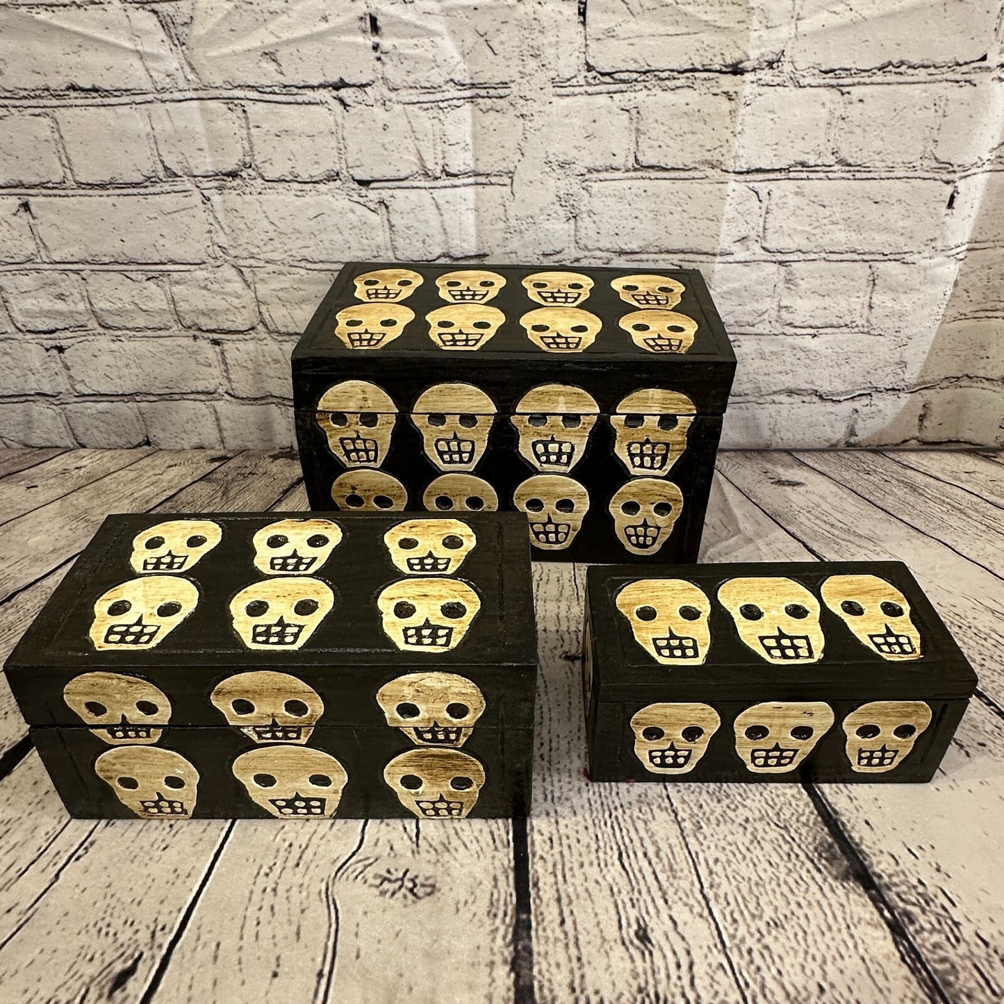 20cm x 10cm x 10cm Square Wooden Gothic Skeleton Skull Coffin Jewellery Box