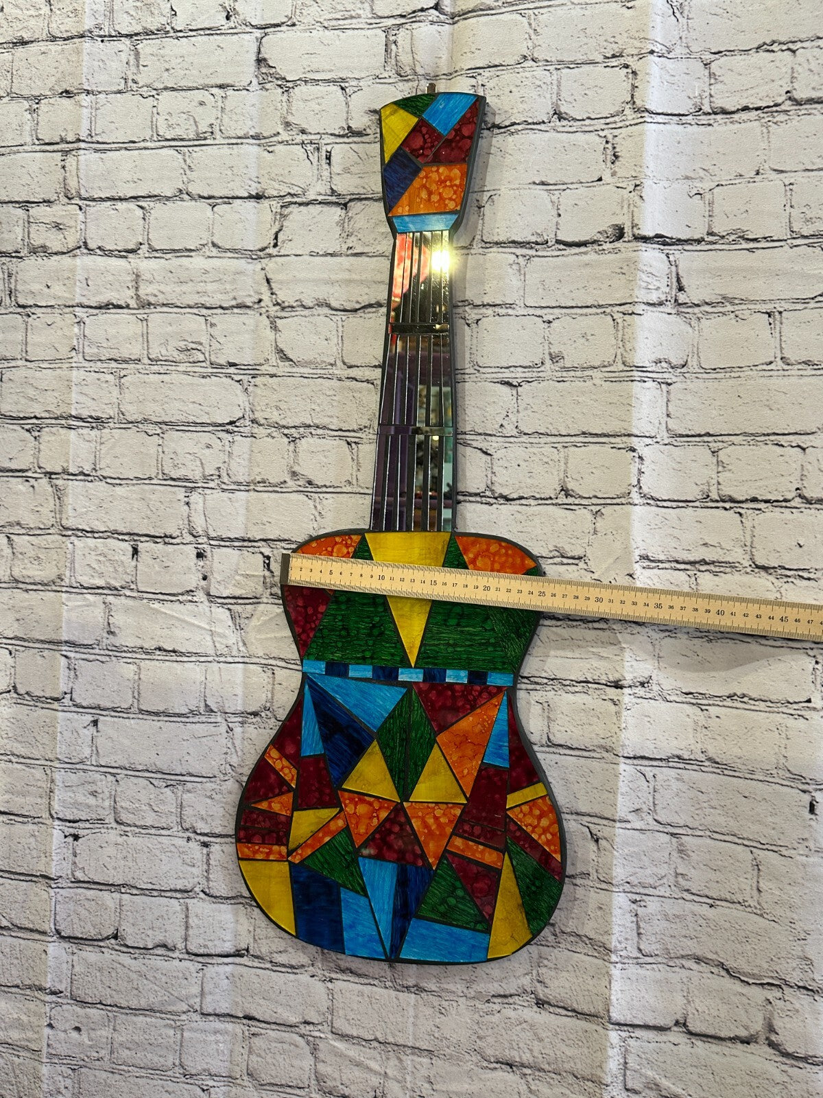 Bright Rainbow Guitar Mosaic Tile Wall Mirror 80cm x 25cm Handmade New
