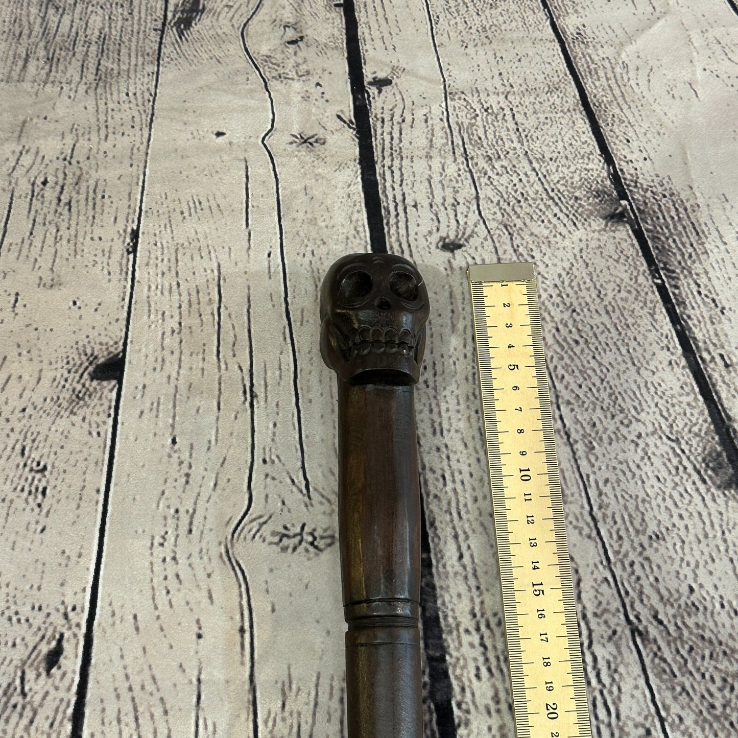 Skull Head 90cm Tribal African Walking Stick Cane Hand Carved Dark Wood
