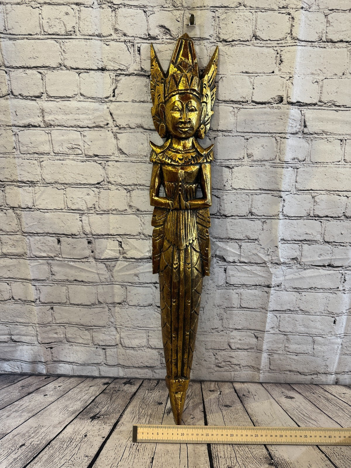Gold Antique Colour Sita Dewi Bali Rice Goddess Wings Mermaid Wood 80cm Pair