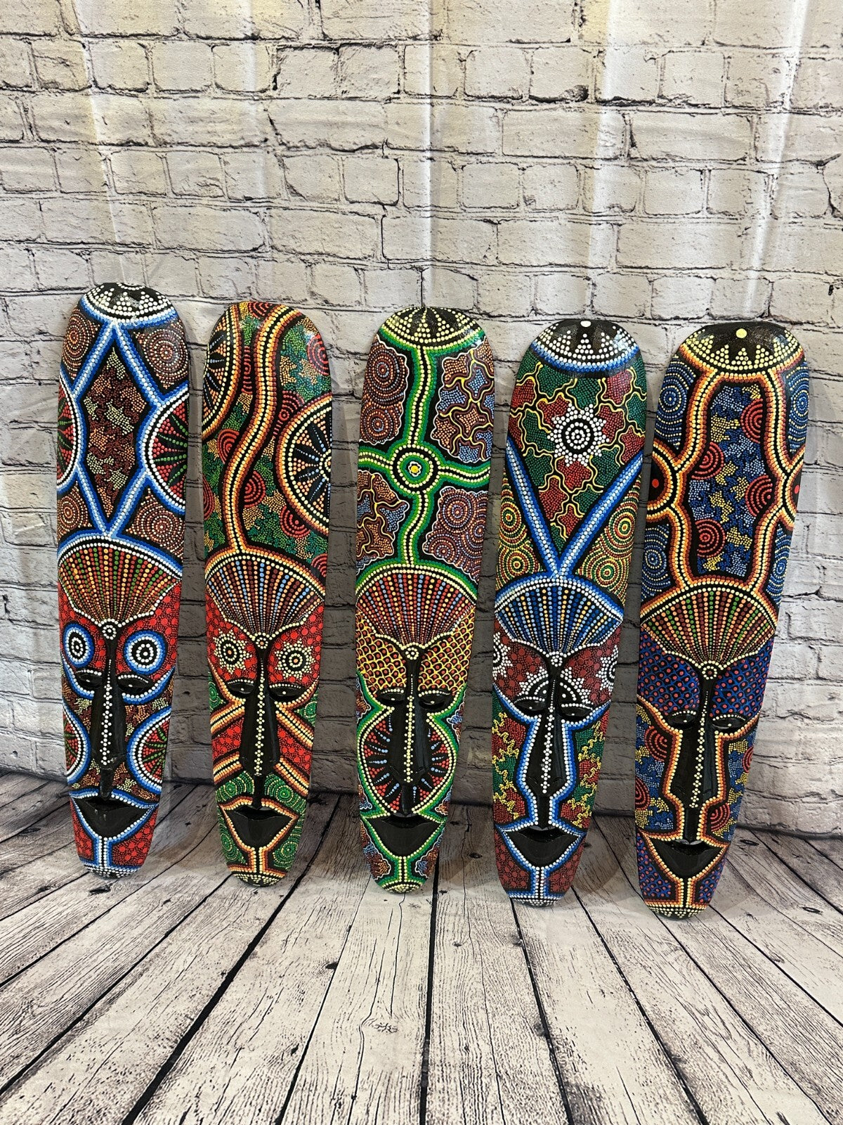 Mask 80cm Carved Wooden Dot Painted Ethnic Tribal Tiki Wall Art Handmade No 4