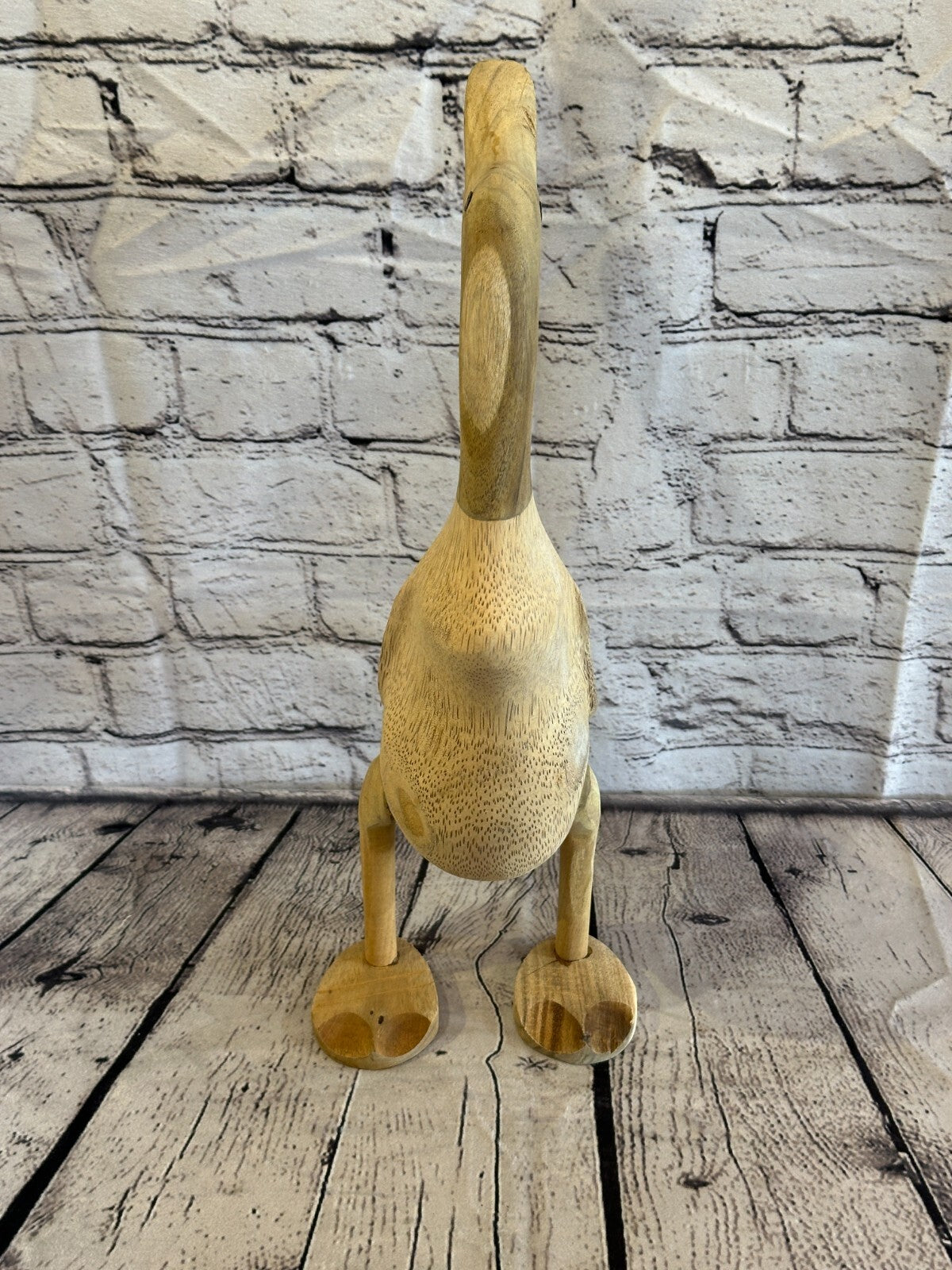 Looking Back 40cm Tall Wooden Hairy Duckling Baby Duck Bamboo Root Fairtrade