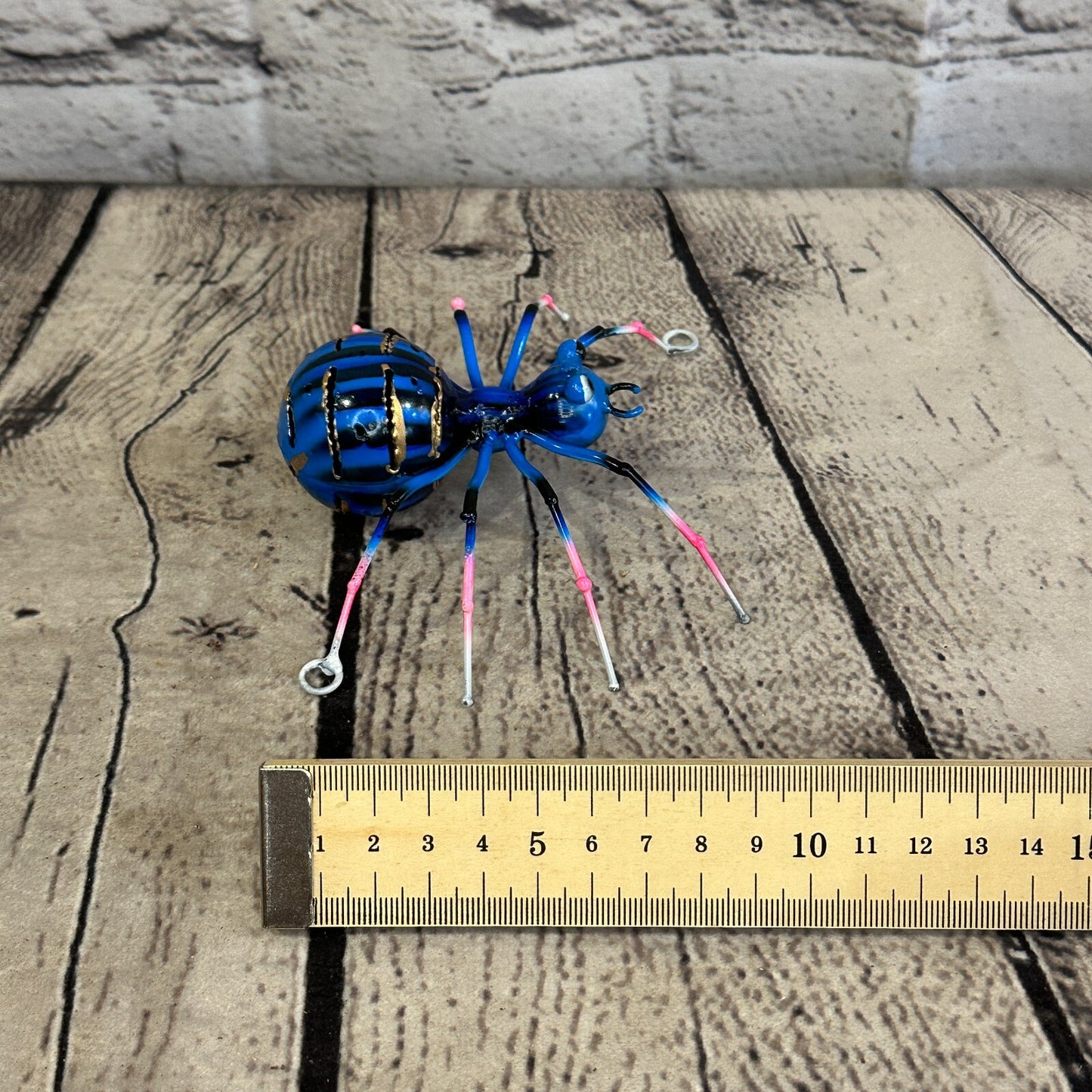12cm x 8cm Blue Spider Bug Metal Tin Wall Hanging Ornament Painted Statue