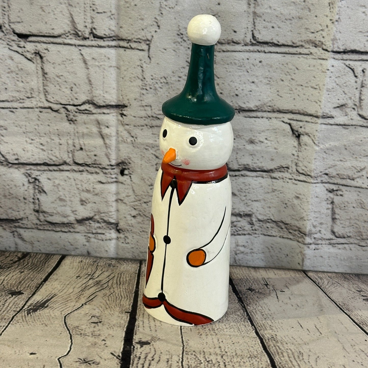 24cm x 6cm Green Pointy Hat Snowman Handcrafted Wood Xmas Christmas Ornament