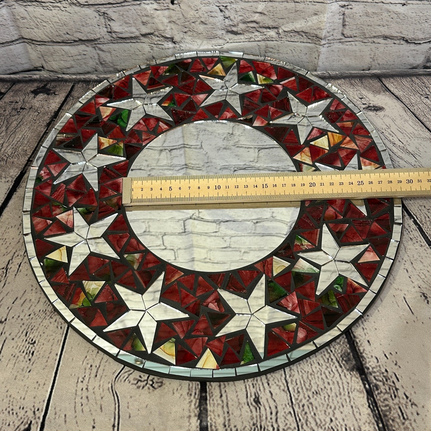 Red Stars Mosaic Tile Wall Mirror 40cm x 40cm 16 Inches Handmade New