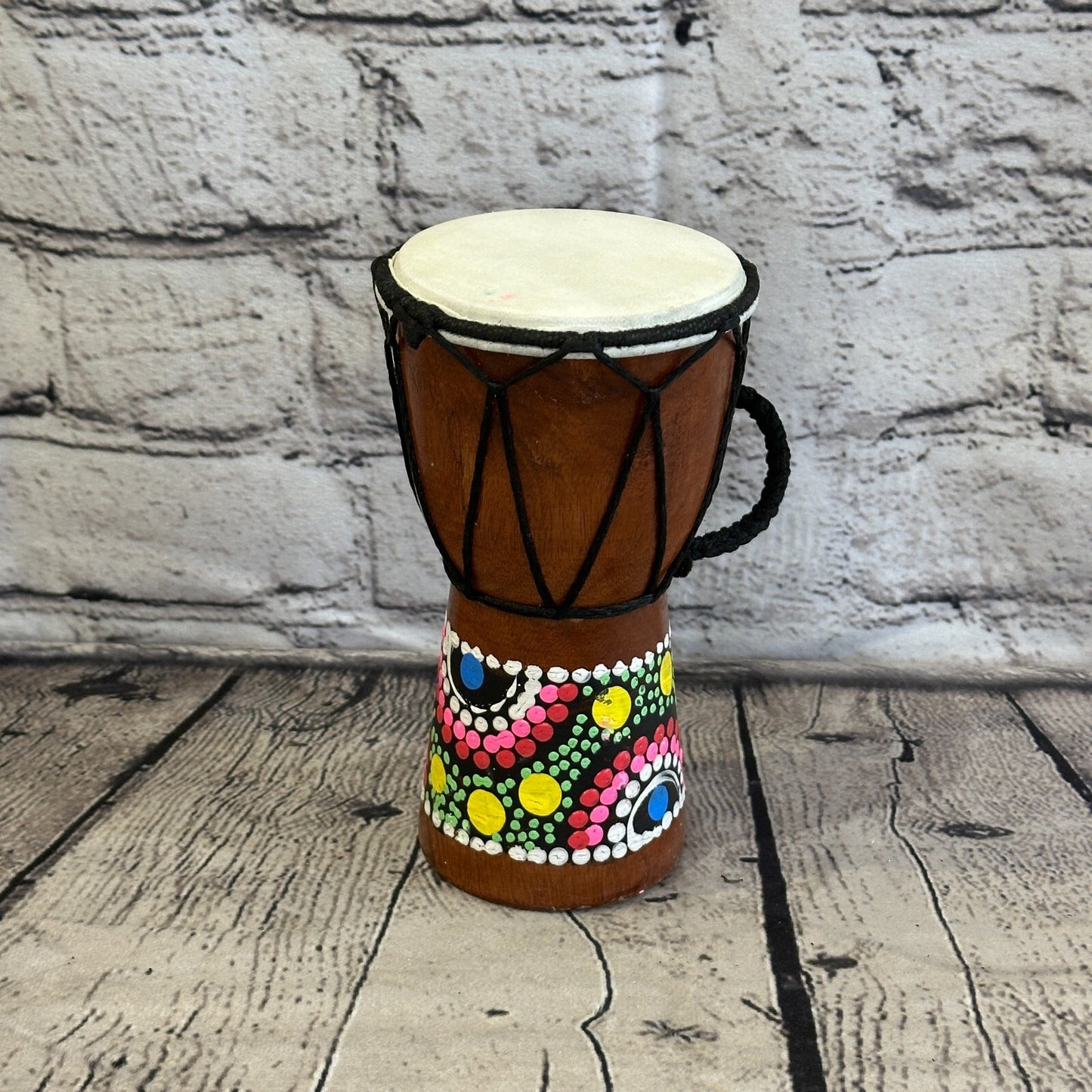 15cm Painted Wooden Djembe Bongo Painted African Influenced Drum High Handmade