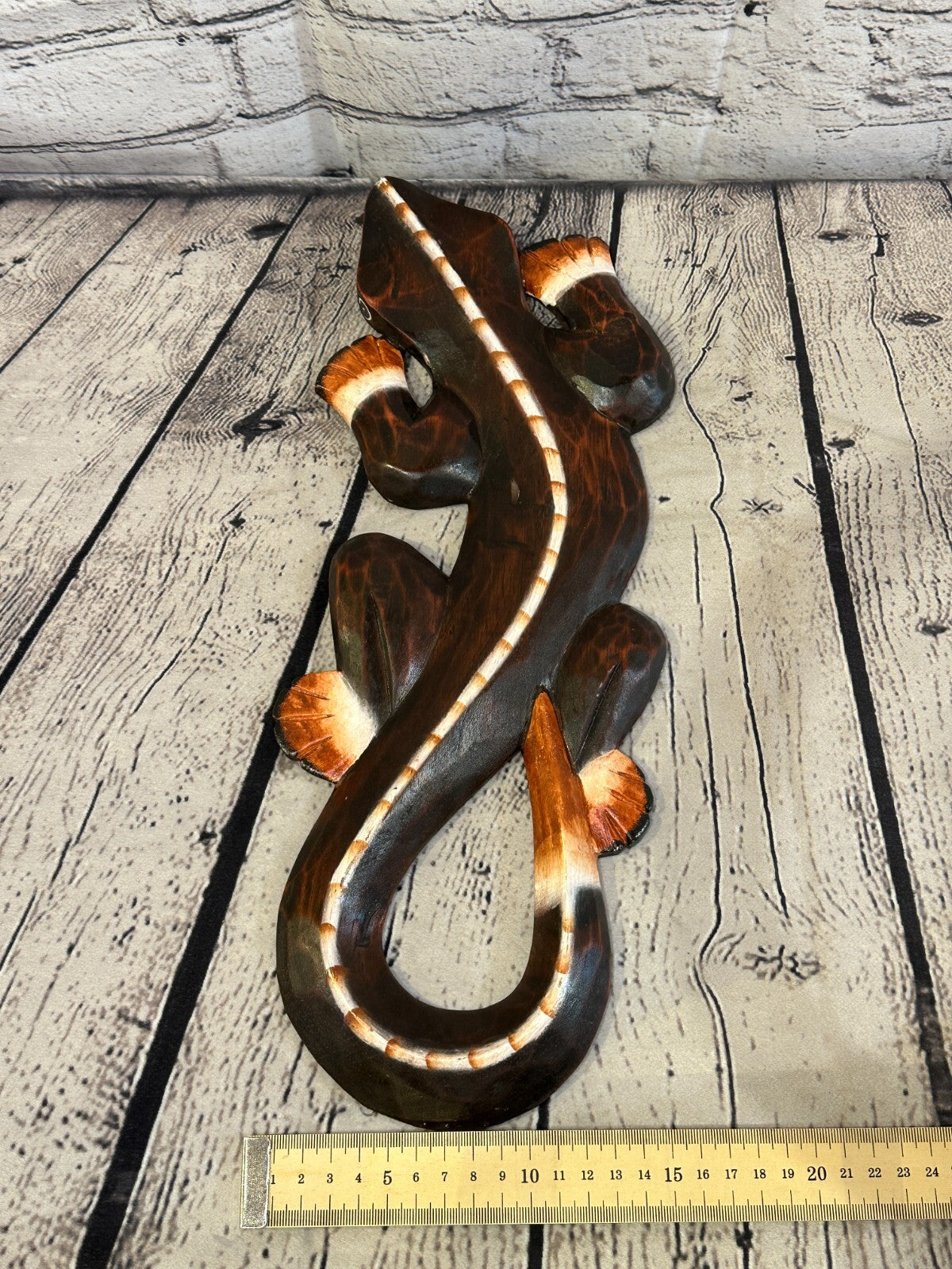 40cm Gecko Lizard Brown Wood Wall Hanging Wooden Ornaments Wood Carving
