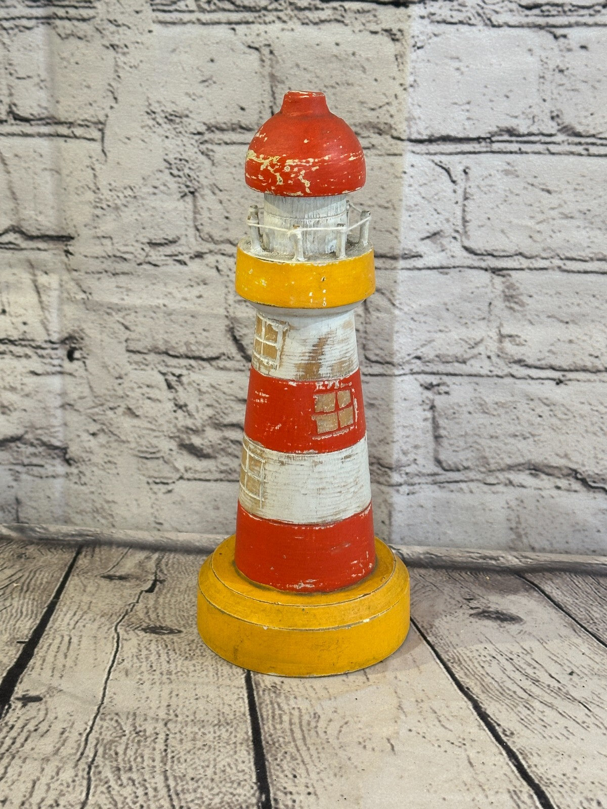 25cm Red White Wooden Lighthouse Ornament Nautical Coastal Sculpture Statue