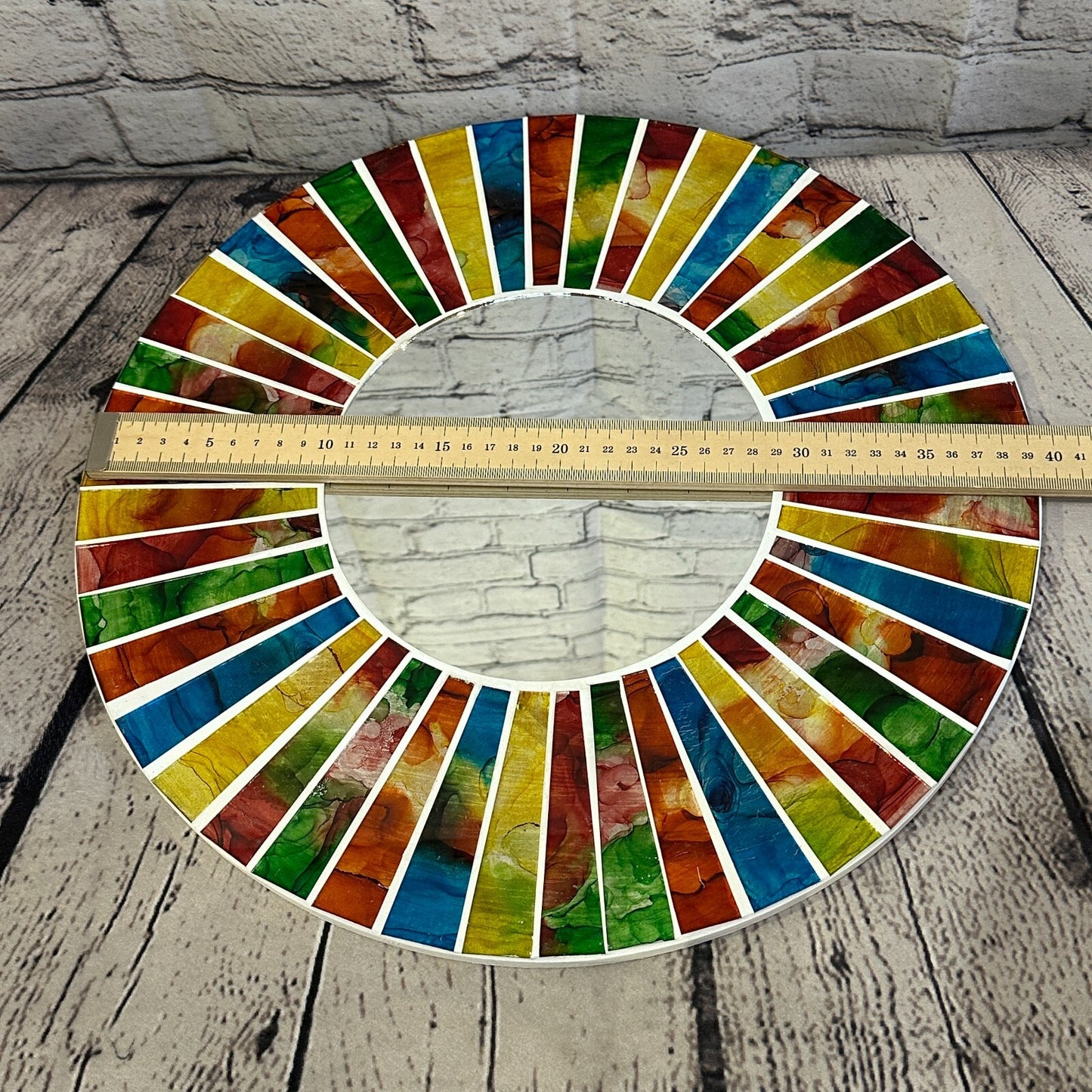 Rainbow White Line Mosaic Tile Wall Mirror 40cm x 40cm 16 Inches Handmade New