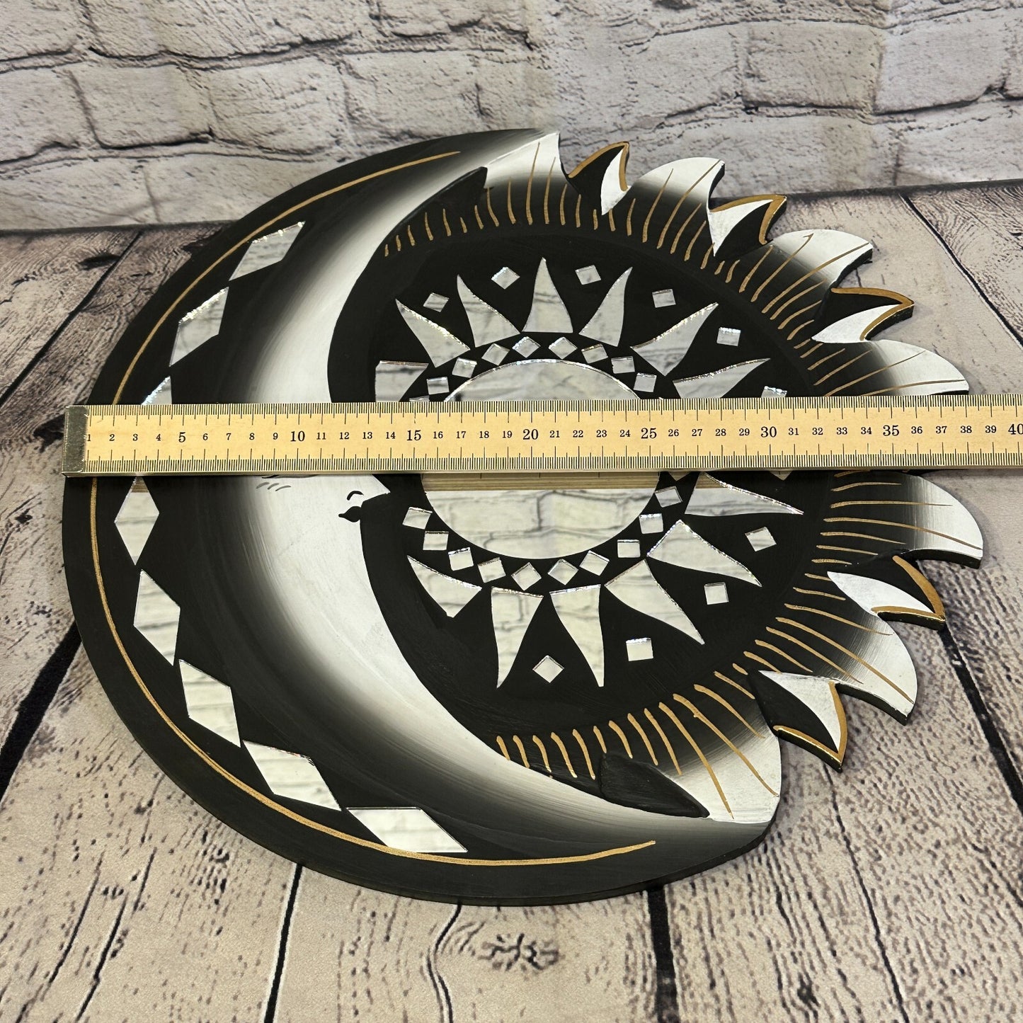Black Half Moon Mosaic Tile Wall Mirror 40cm x 40cm 16 Inches Handmade Fairtrade