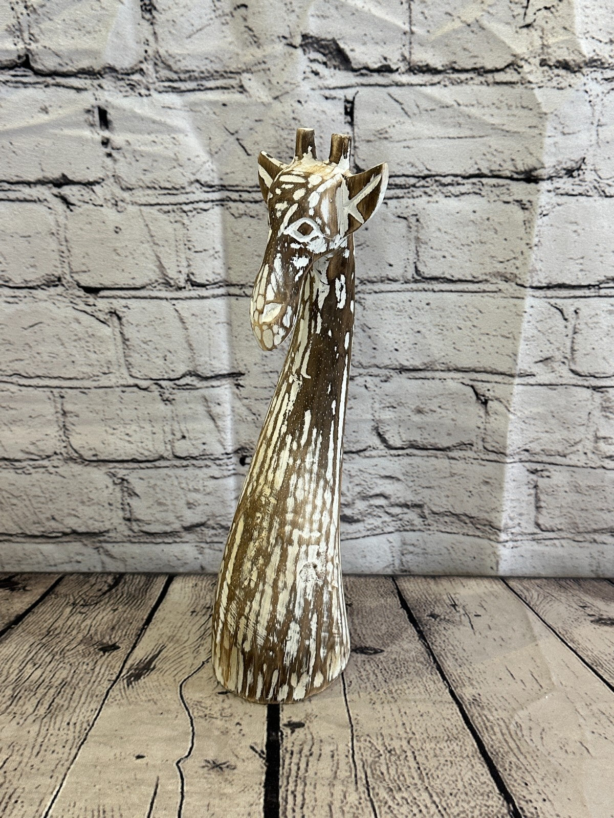 Brown Wooden Giraffe Head With Shabby Pattern 30cm x 10cm Handmade and Fairtrade