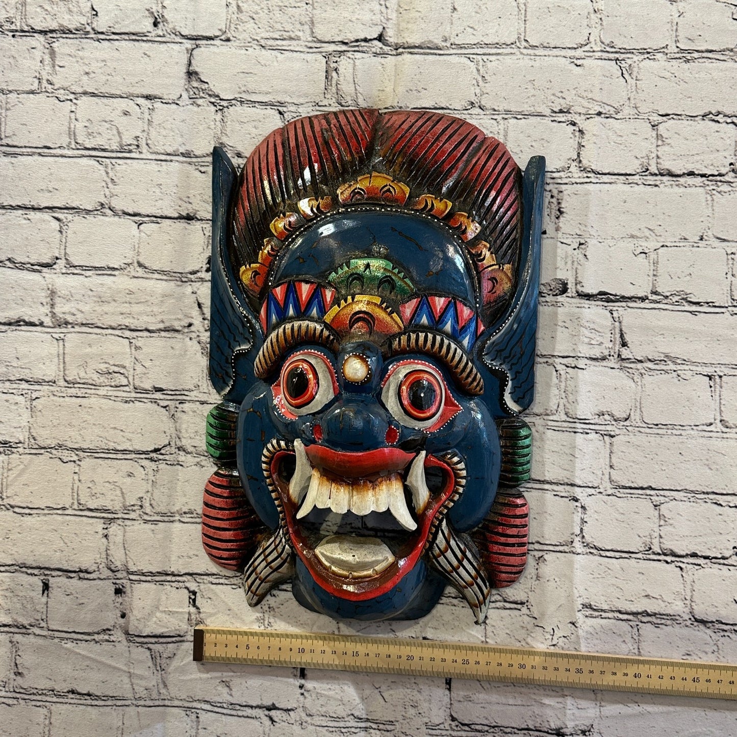Large Wooden Blue Barong Wall Mask 50cm x 30cm Handmade And Fairtrade