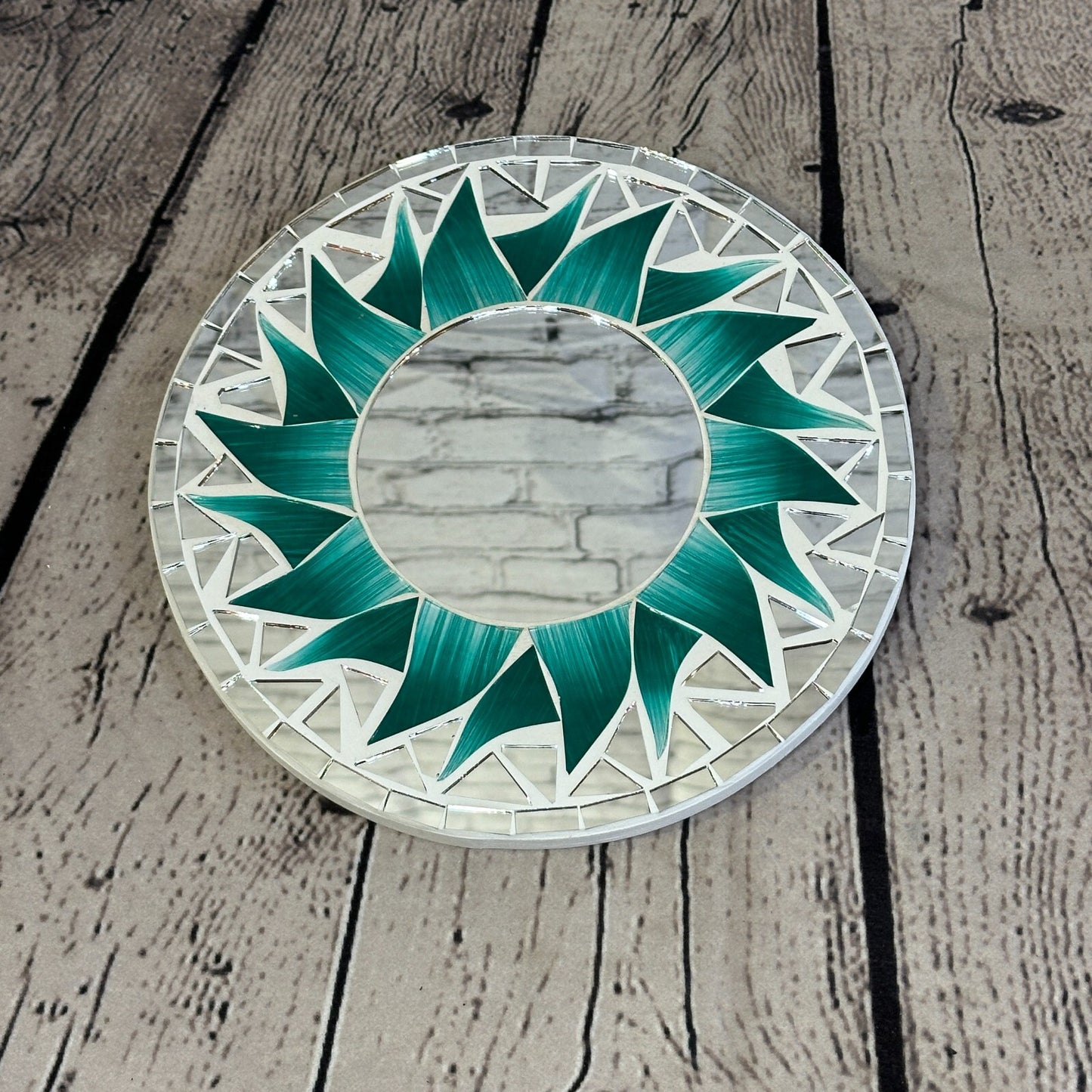 Green Flame Sun Mosaic Tile Wall Mirror 20cm x 20cm 8 Inches Handmade New