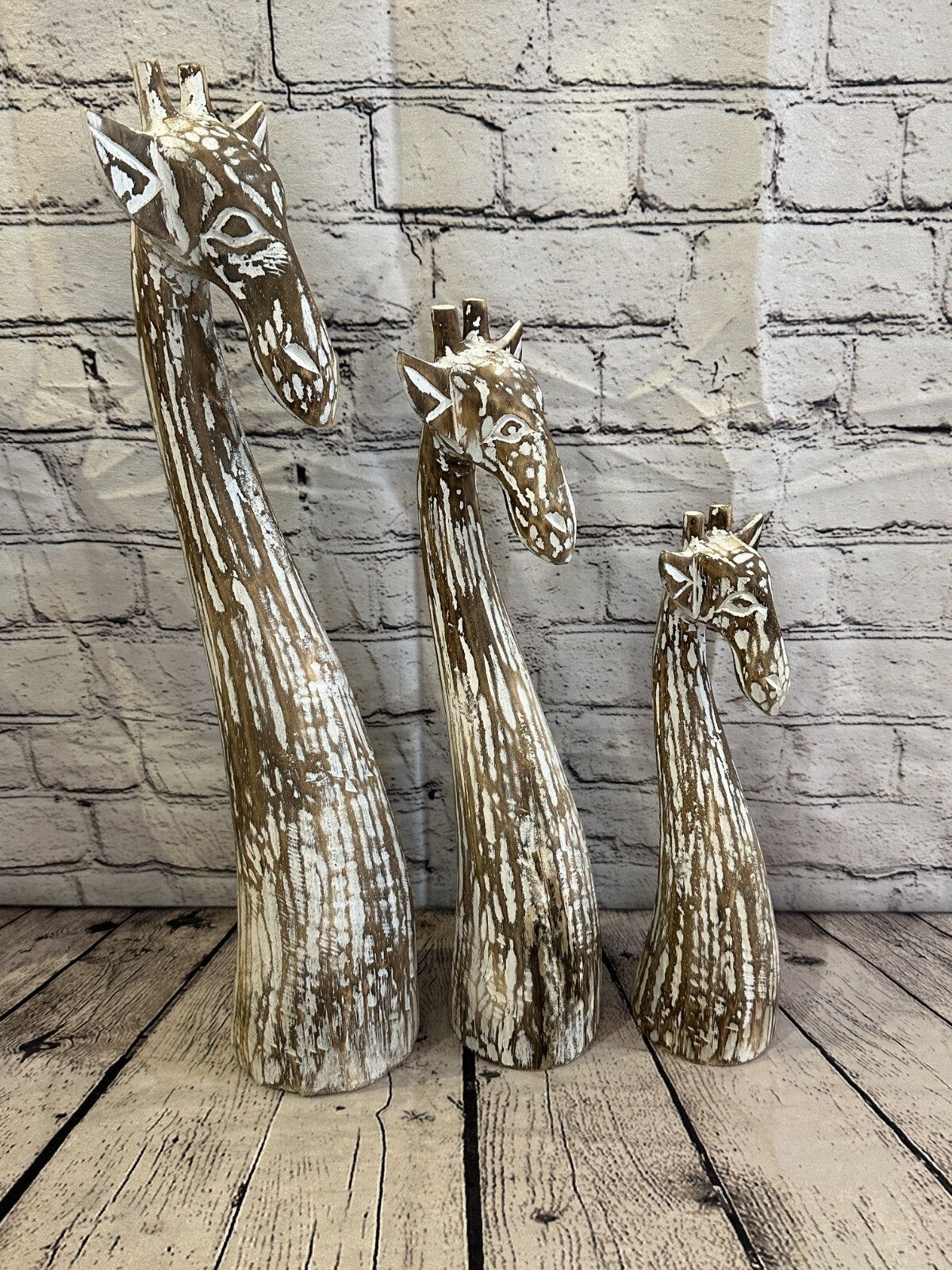 Brown Wooden Giraffe Head With Shabby Pattern 40cm x 10cm Handmade and Fairtrade