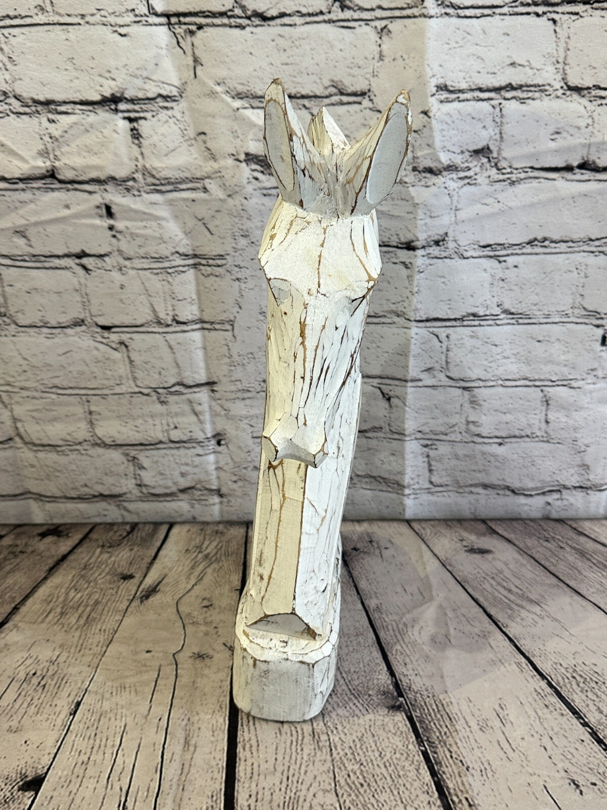 White Wooden 40cm x 20cm Horse Head Bust Hand Carved Wood Sculpture