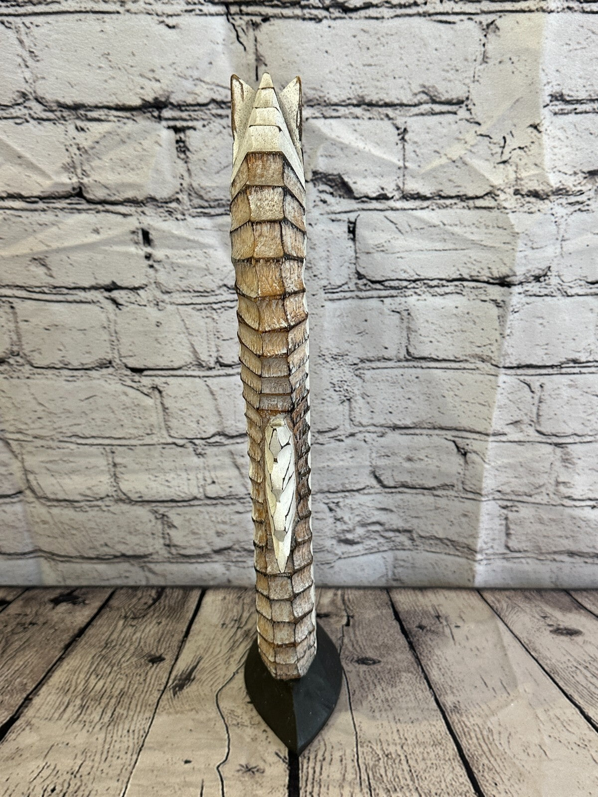 40cm White Brown Wooden Shabby Seahorse Statue Ornament Fair Trade Handcarved