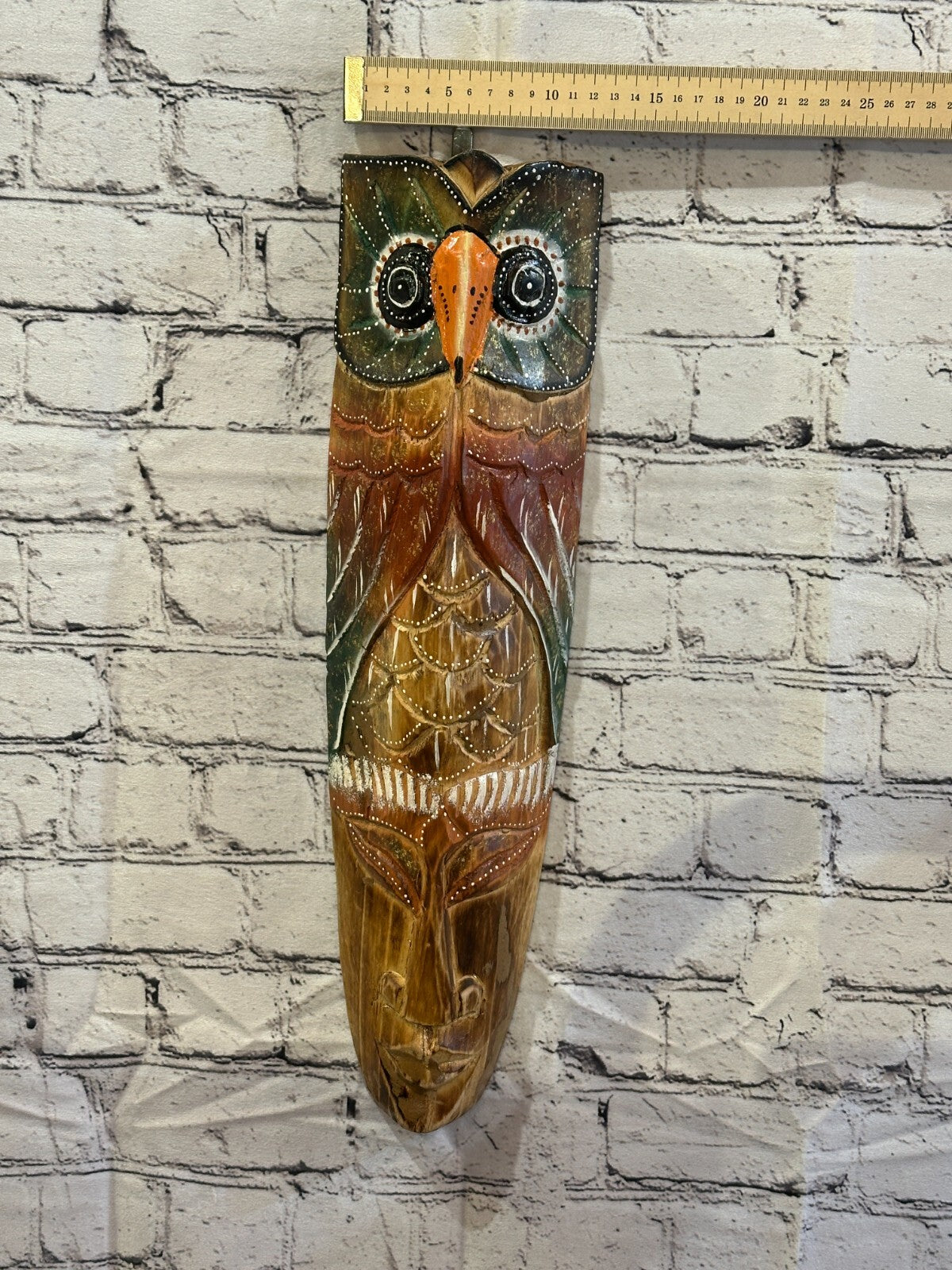 50cm Owl Head Hand Carved Fair Trade Wooden Animal Wall Art Wall Hang Mask