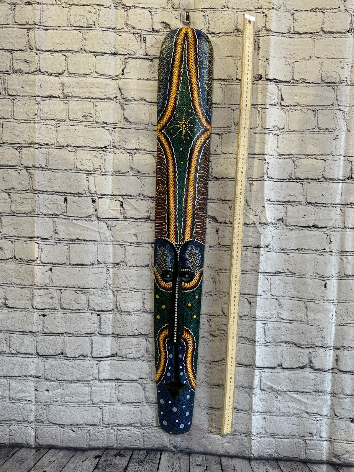 Mask 100cm Carved Wooden Dot Painted Ethnic Tribal Tiki Wall Art Handmade No 4